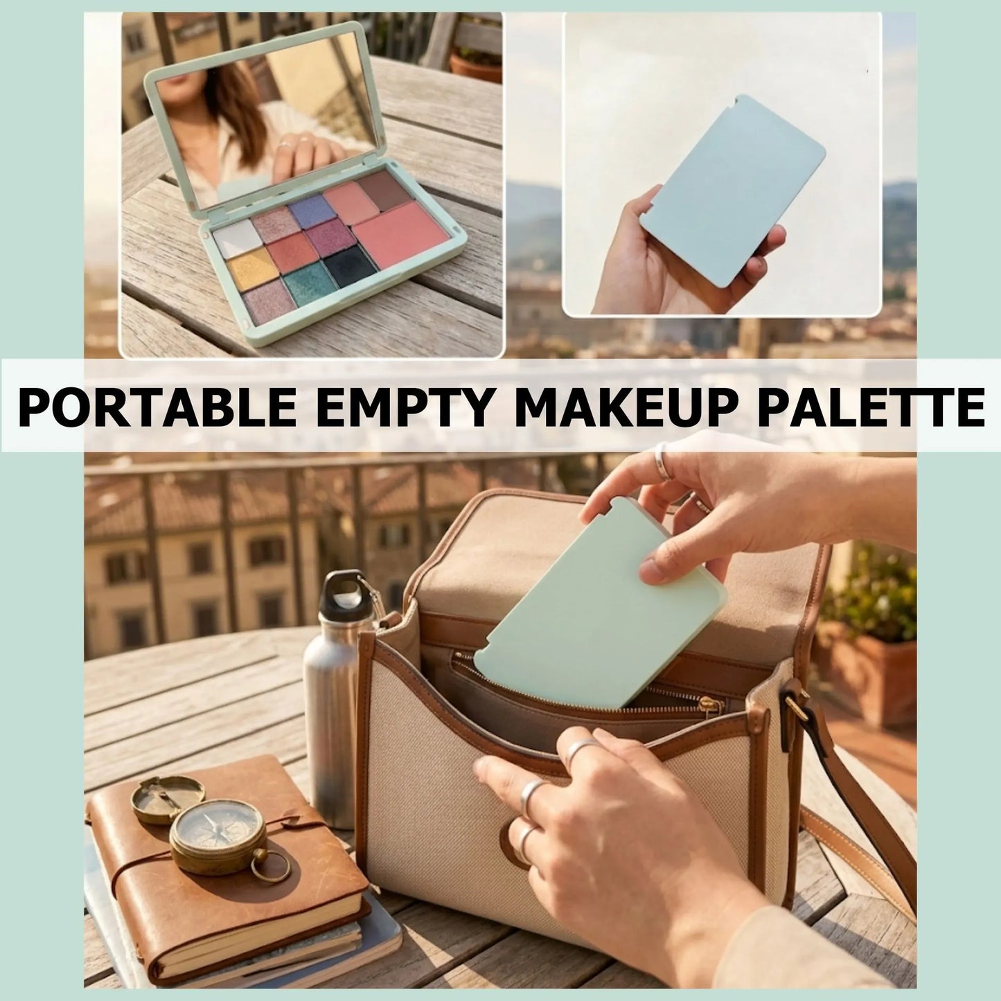 Portable Magnetic Makeup Palette With Mirror, Double-sided Folding, Refillable Eyeshadow Palette with Lid, DIY Eyeshadow Pan Dispensing Storage Box for Lipstick Blush Powder - Image 6