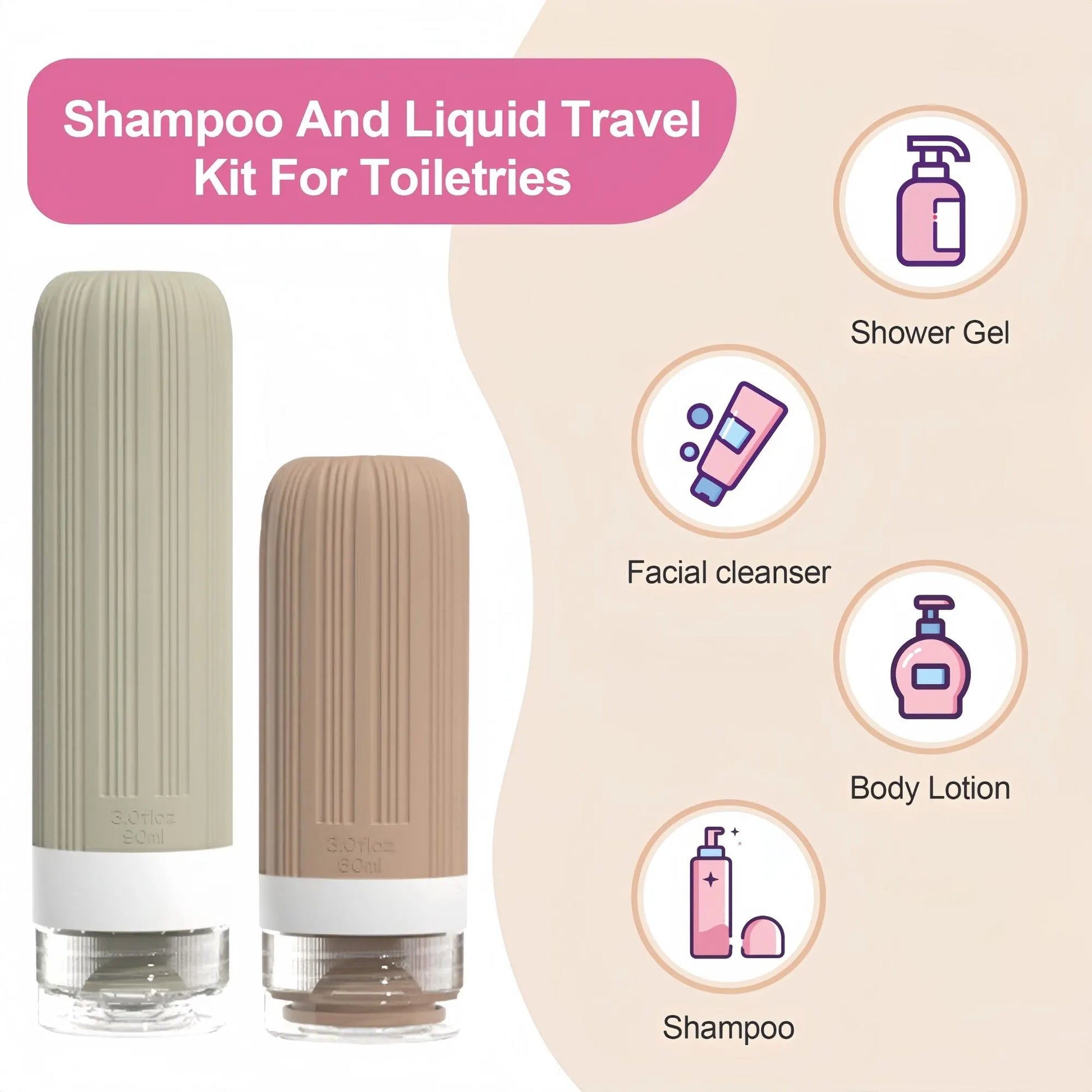 19 Pack Travel Bottles Set, Silicone Toiletry Bottles, Sunscreen Applicator & Refillable Perfume Spray Bottles, TSA Approved, Leak Proof Travel Accessories for Shampoo, Lotion, Perfume - Image 3