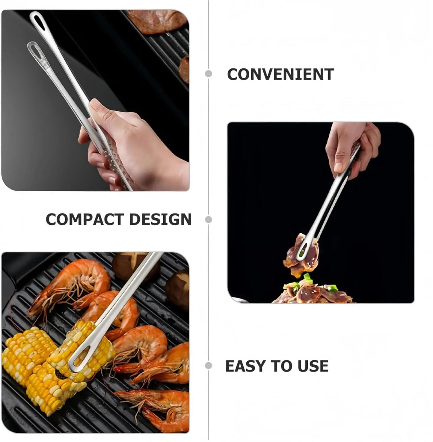 4 Pcs Kitchen Tongs Stainless Steel Set-9" & 12" Tong with Non Slip Silicone Tips and Grip, 11" Stainless Steel Cooking Tongs, Heat Resistant Kitchen Utensils for Cooking Baking Buffet - Image 3