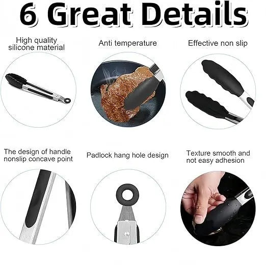 4 Pcs Kitchen Tongs Stainless Steel Set-9" & 12" Tong with Non Slip Silicone Tips and Grip, 11" Stainless Steel Cooking Tongs, Heat Resistant Kitchen Utensils for Cooking Baking Buffet - Image 4