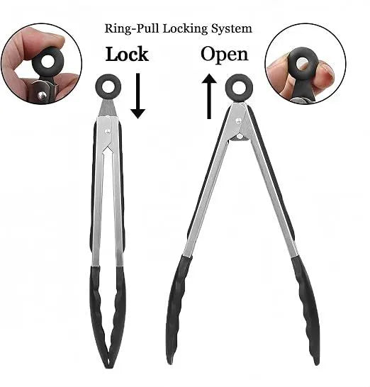 4 Pcs Kitchen Tongs Stainless Steel Set-9" & 12" Tong with Non Slip Silicone Tips and Grip, 11" Stainless Steel Cooking Tongs, Heat Resistant Kitchen Utensils for Cooking Baking Buffet - Image 6