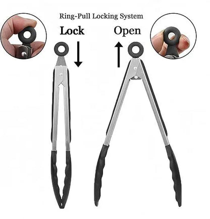 4 Pcs Kitchen Tongs Stainless Steel Set-9" & 12" Tong with Non Slip Silicone Tips and Grip, 11" Stainless Steel Cooking Tongs, Heat Resistant Kitchen Utensils for Cooking Baking Buffet - Image 6