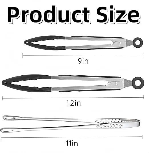 4 Pcs Kitchen Tongs Stainless Steel Set-9" & 12" Tong with Non Slip Silicone Tips and Grip, 11" Stainless Steel Cooking Tongs, Heat Resistant Kitchen Utensils for Cooking Baking Buffet - Image 8