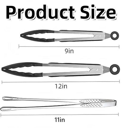 4 Pcs Kitchen Tongs Stainless Steel Set-9" & 12" Tong with Non Slip Silicone Tips and Grip, 11" Stainless Steel Cooking Tongs, Heat Resistant Kitchen Utensils for Cooking Baking Buffet - Image 8