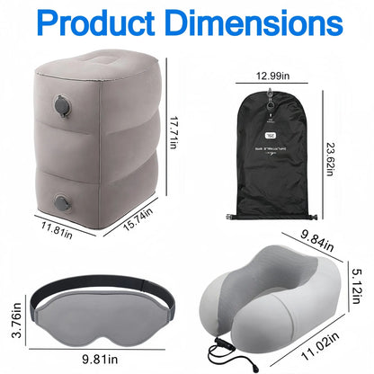 3 Pack Travel Essentials – Travel Pillow, Inflatable Foot Rest & Sleep Mask with Storage Bag, Airplane Travel Accessories Kit for Kids & Adults - Image 2
