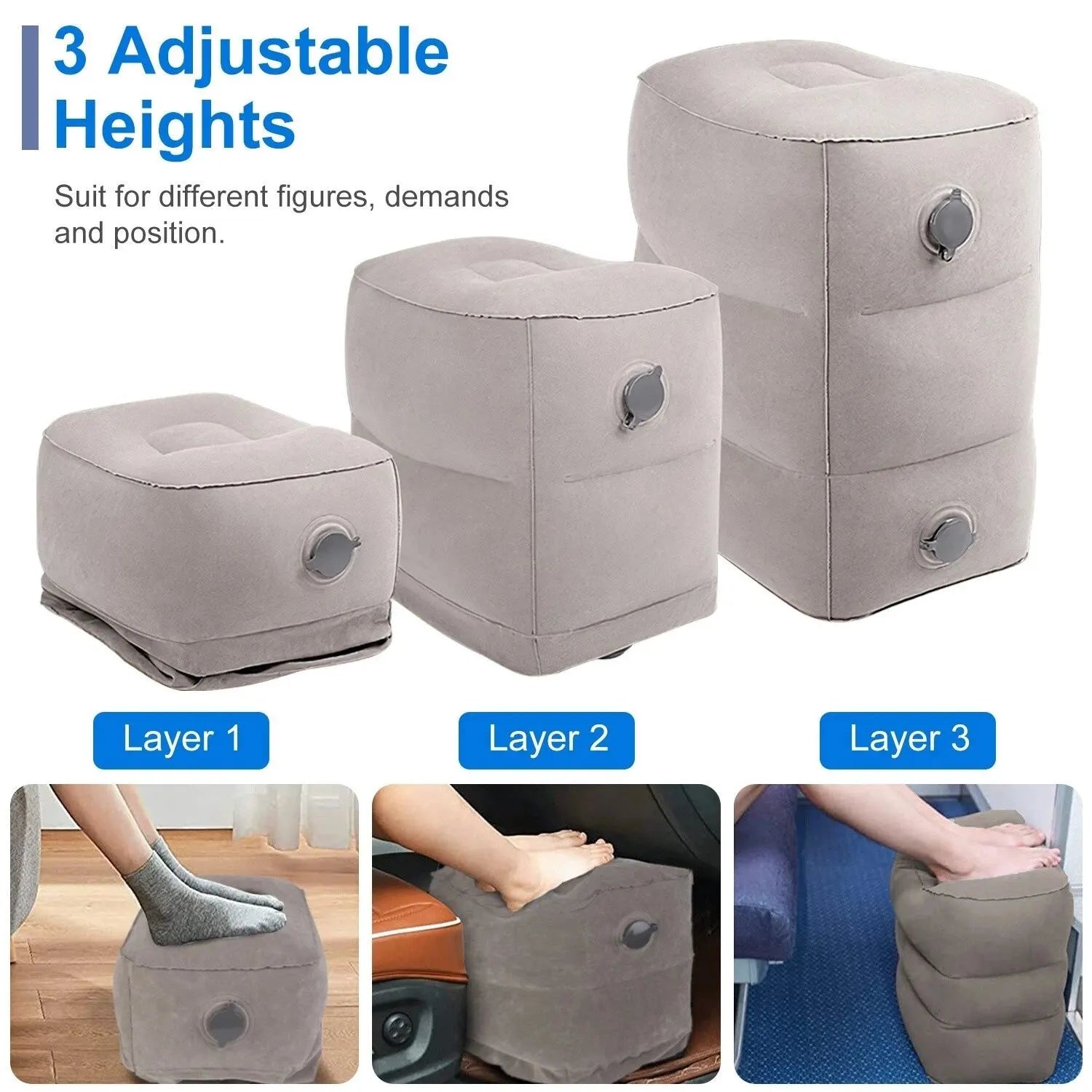 3 Pack Travel Essentials – Travel Pillow, Inflatable Foot Rest & Sleep Mask with Storage Bag, Airplane Travel Accessories Kit for Kids & Adults - Image 6