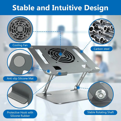 Ergonomic Adjustable Laptop Stand with Cooler,6”Laptops Notebook Alloy Riser Holder Computer Stand Compatible with Dell,Hp,Pad,Air Pro - Image 2