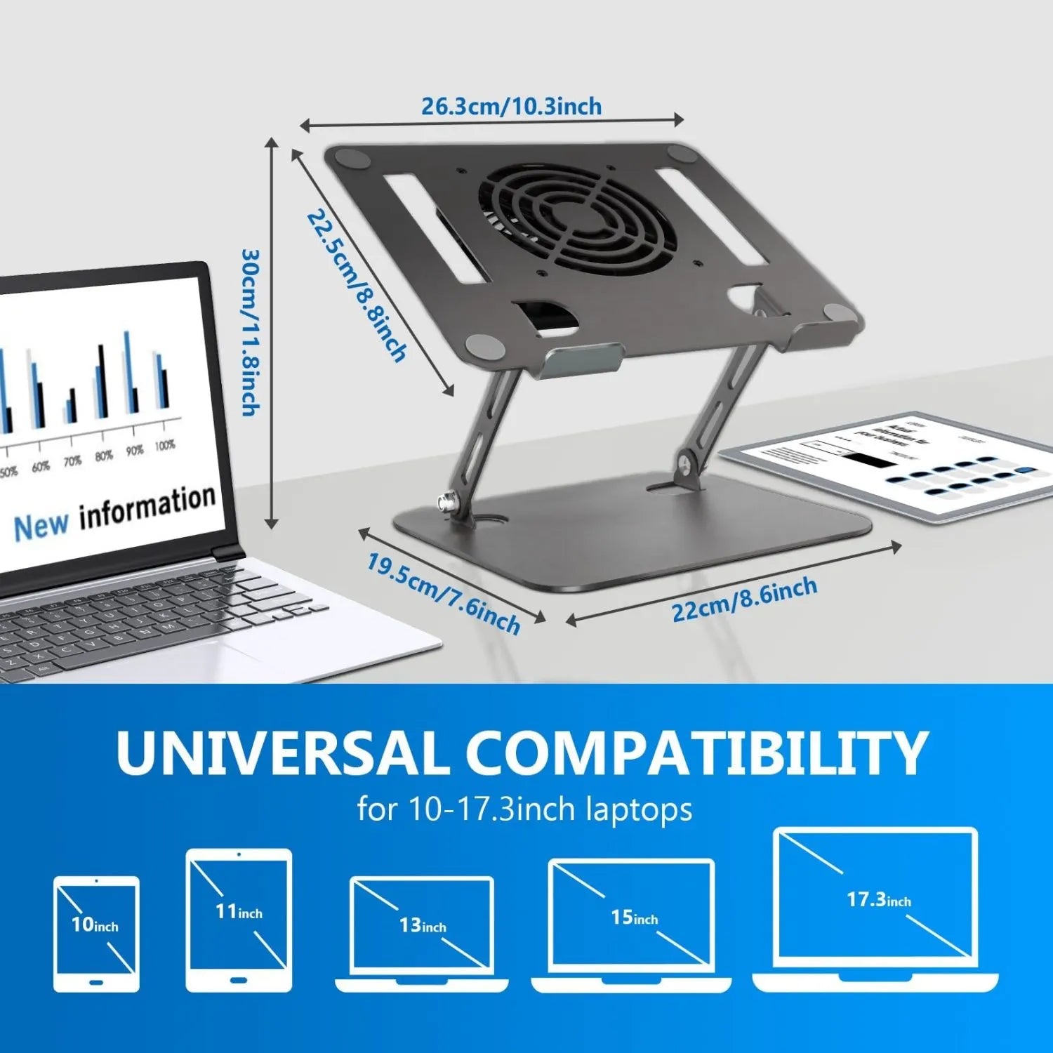 Ergonomic Adjustable Laptop Stand with Cooler,6”Laptops Notebook Alloy Riser Holder Computer Stand Compatible with Dell,Hp,Pad,Air Pro - Image 5
