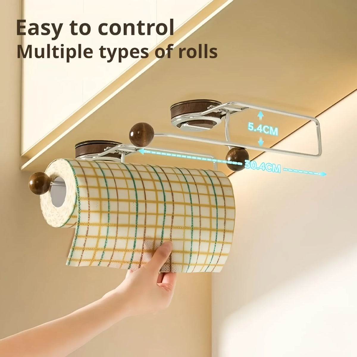 Kitchen Holder Wall Mounted,Suction Paper Installation,Adhesive Paper Towel Roll Rack for Bathroom, No Drilling Required,Multi Functional Metal Towel Bar Walnut - Image 3