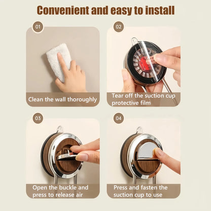 Kitchen Holder Wall Mounted,Suction Paper Installation,Adhesive Paper Towel Roll Rack for Bathroom, No Drilling Required,Multi Functional Metal Towel Bar Walnut - Image 5
