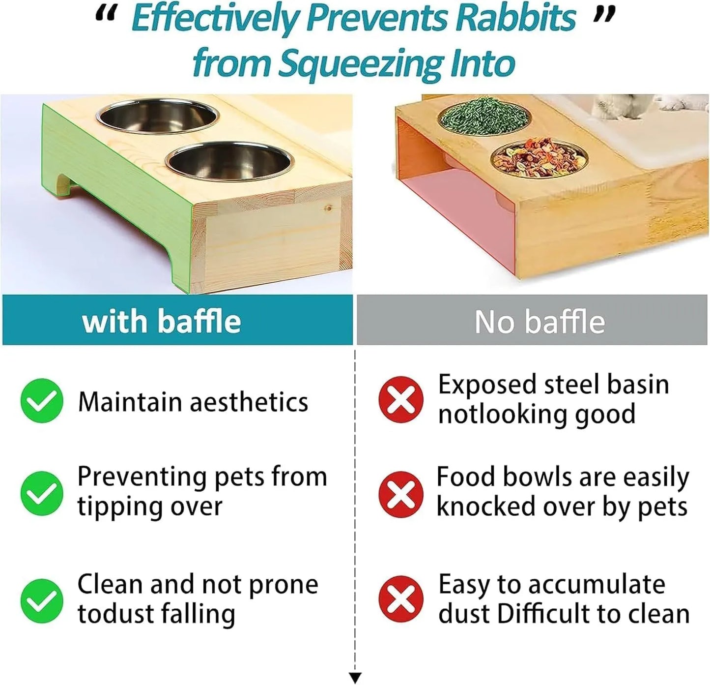 Wooden Rabbit Hay Feeder with 3-in-1 Litter Box and Bowls, Small Animal Rack for Guinea Pigs, Chinchillas, Hamsters, and Dwarf Rabbits - Wood Color - Image 3