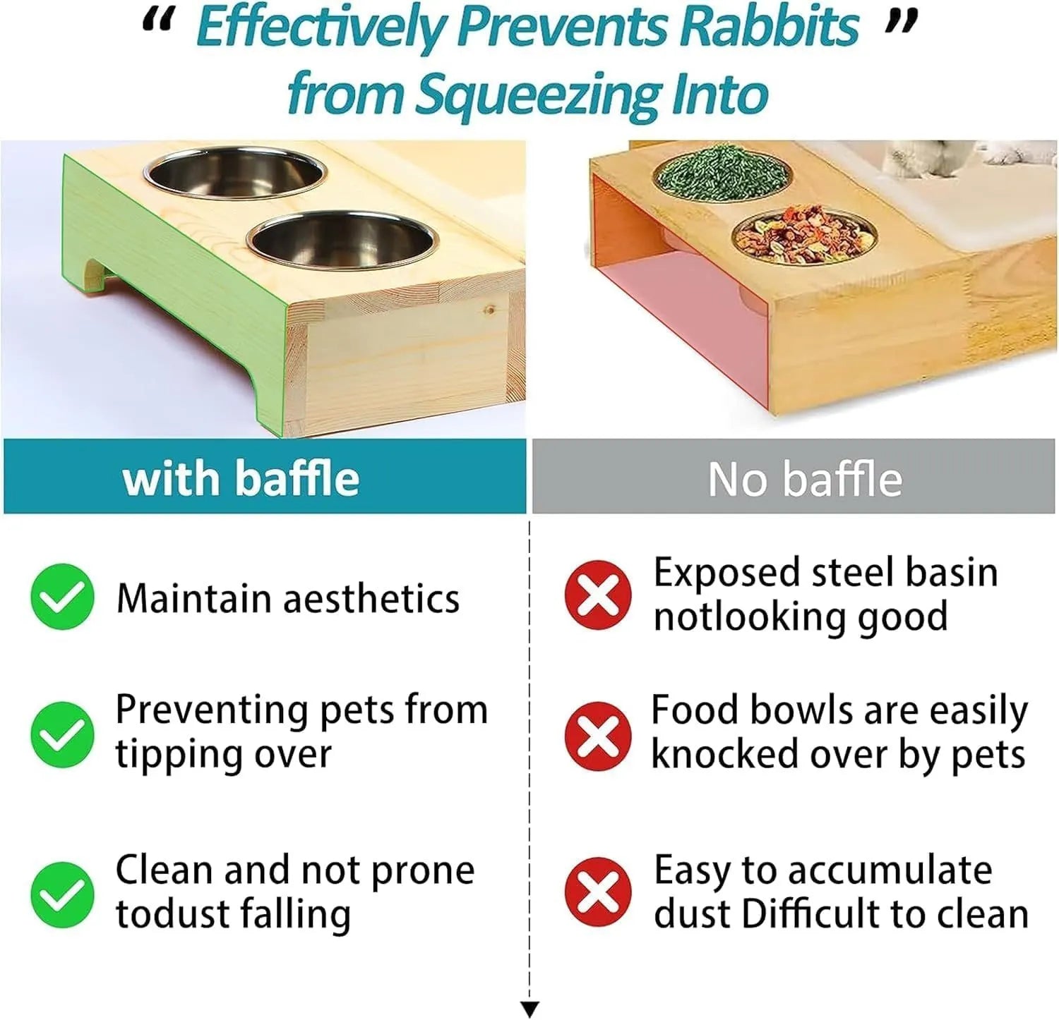 Wooden Rabbit Hay Feeder with 3-in-1 Litter Box and Bowls, Small Animal Rack for Guinea Pigs, Chinchillas, Hamsters, and Dwarf Rabbits - Wood Color - Image 3