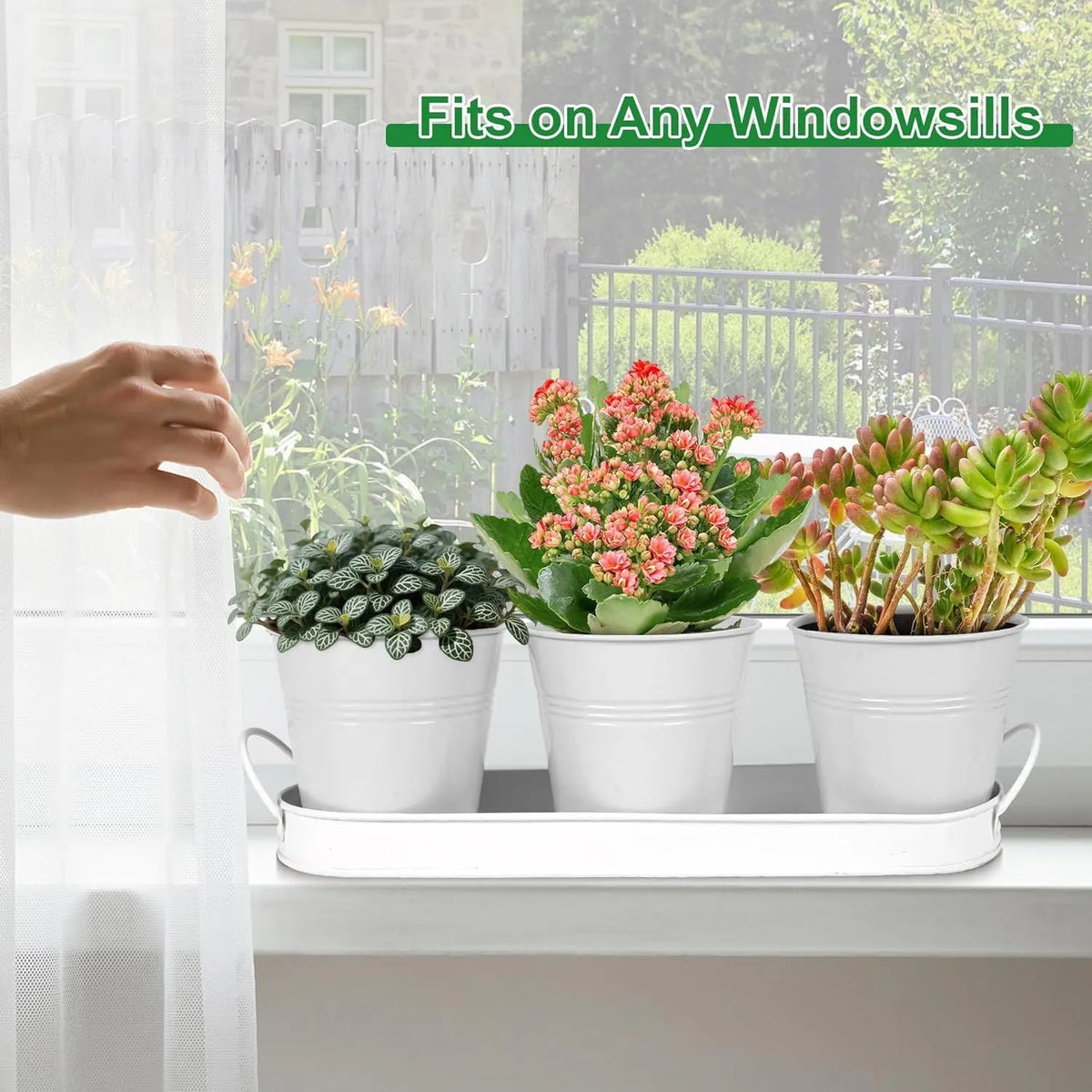 Herb Garden Planter Indoor Kit – 6 Metal Pots with 2 Trays for Windowsill & Kitchen Counter – Modern Decorative Indoor Planters for Herbs, Succulents & Small Plants, White - Image 5
