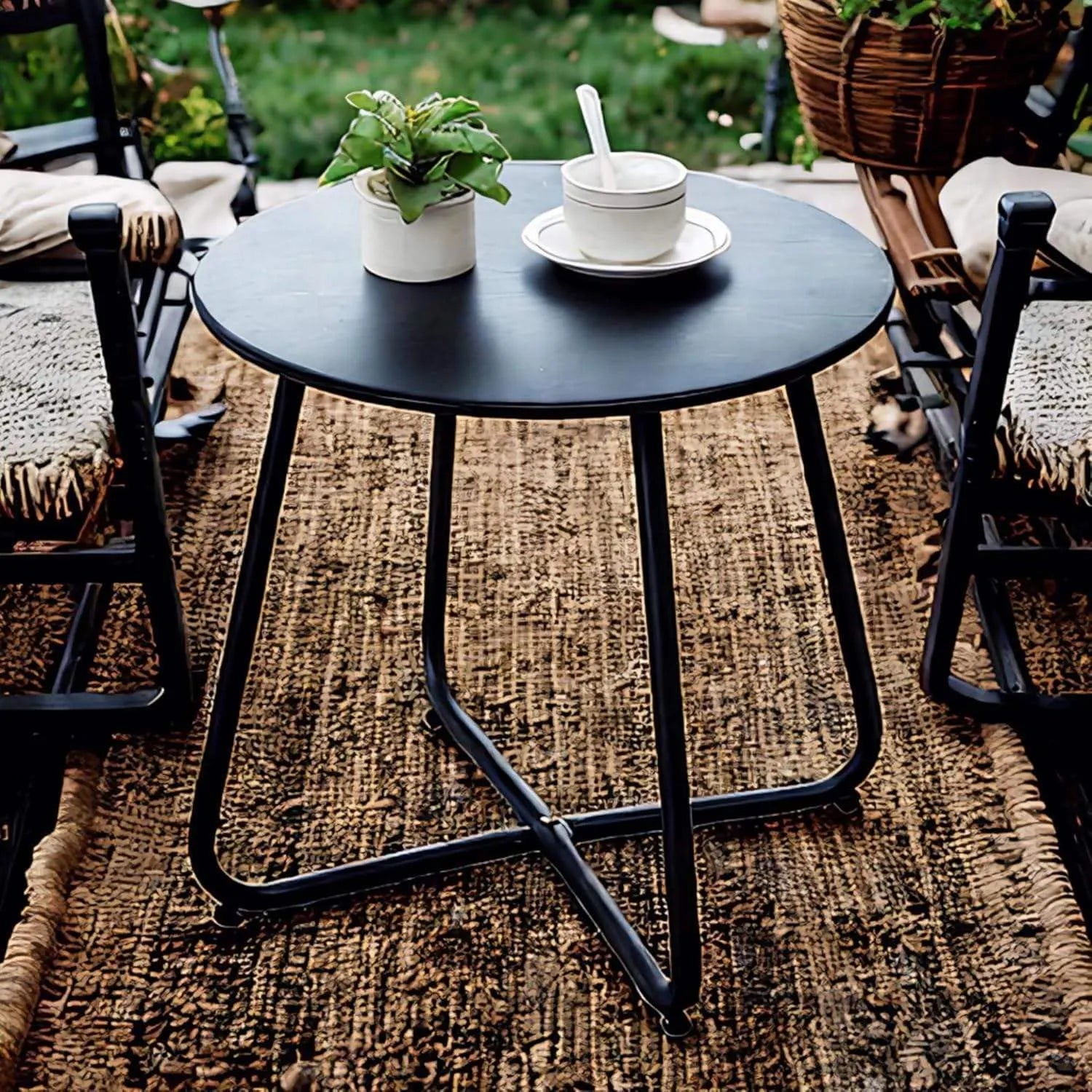Outdoor Metal Side Table – Rust-Resistant Patio Small Round End Table, Accent Coffee Table for Balcony, Garden, Porch, Living Room & Bedroom – Lightweight Portable Plant Stand, Black - Image 2