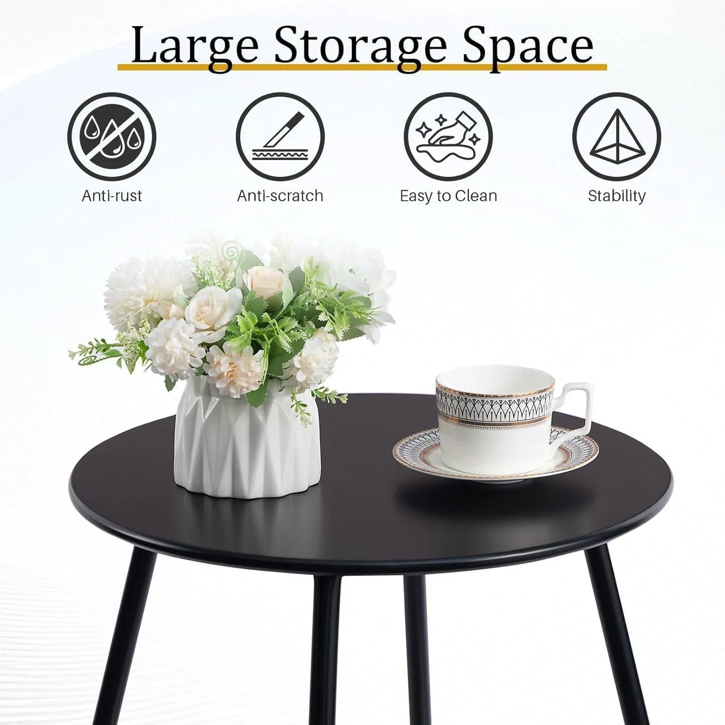 Outdoor Metal Side Table – Rust-Resistant Patio Small Round End Table, Accent Coffee Table for Balcony, Garden, Porch, Living Room & Bedroom – Lightweight Portable Plant Stand, Black - Image 4