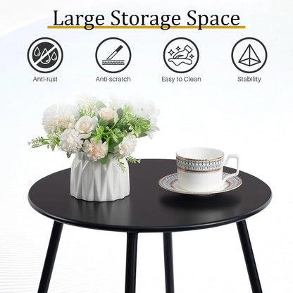 Outdoor Metal Side Table – Rust-Resistant Patio Small Round End Table, Accent Coffee Table for Balcony, Garden, Porch, Living Room & Bedroom – Lightweight Portable Plant Stand, Black - Image 4