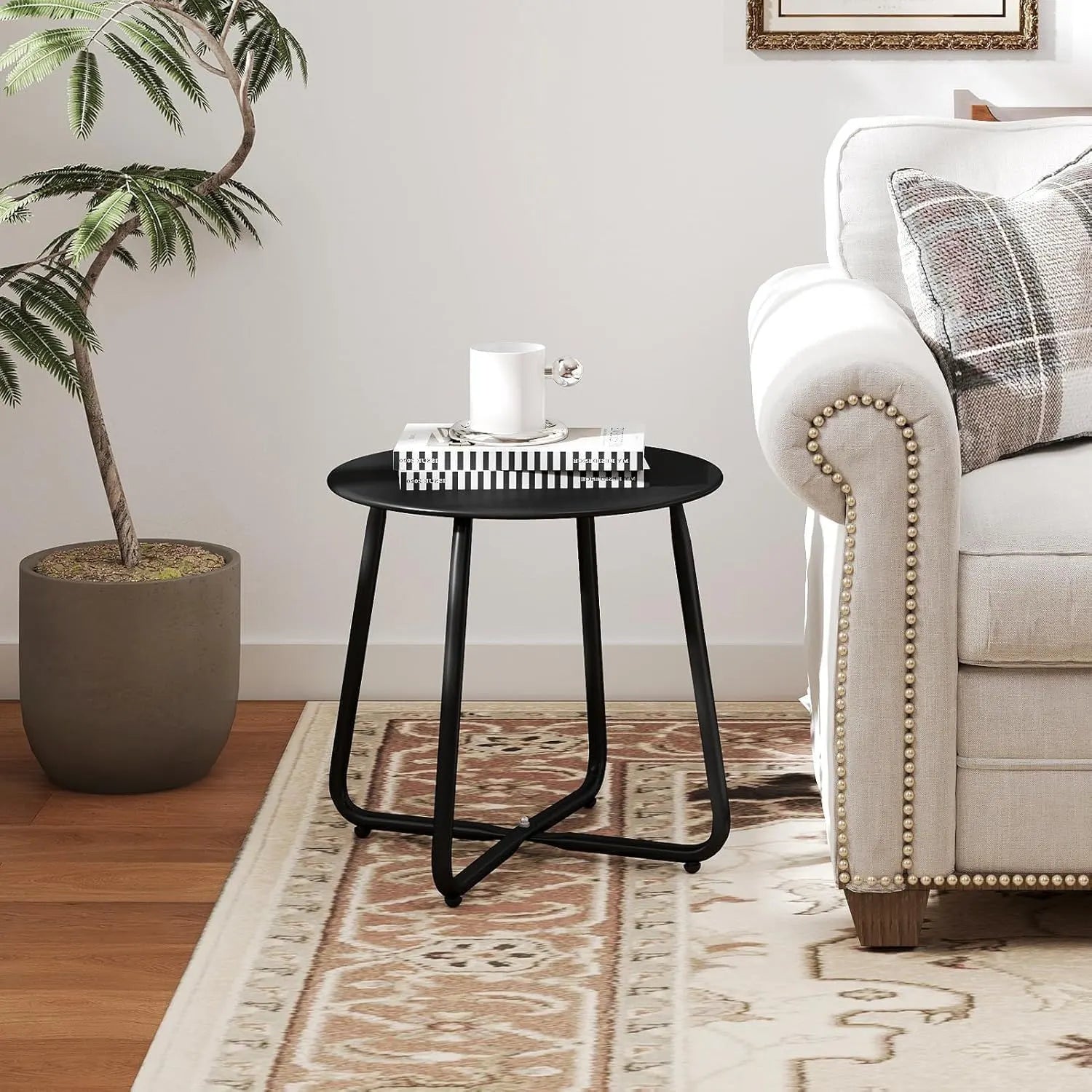 Outdoor Metal Side Table – Rust-Resistant Patio Small Round End Table, Accent Coffee Table for Balcony, Garden, Porch, Living Room & Bedroom – Lightweight Portable Plant Stand, Black - Image 5