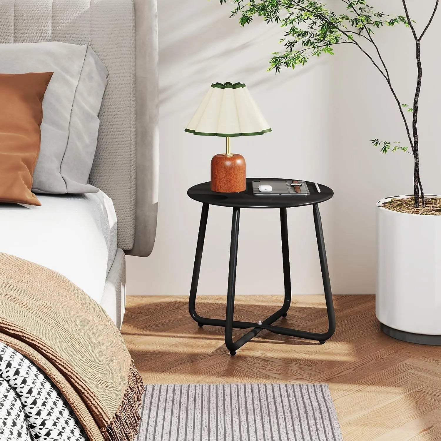 Outdoor Metal Side Table – Rust-Resistant Patio Small Round End Table, Accent Coffee Table for Balcony, Garden, Porch, Living Room & Bedroom – Lightweight Portable Plant Stand, Black - Image 6