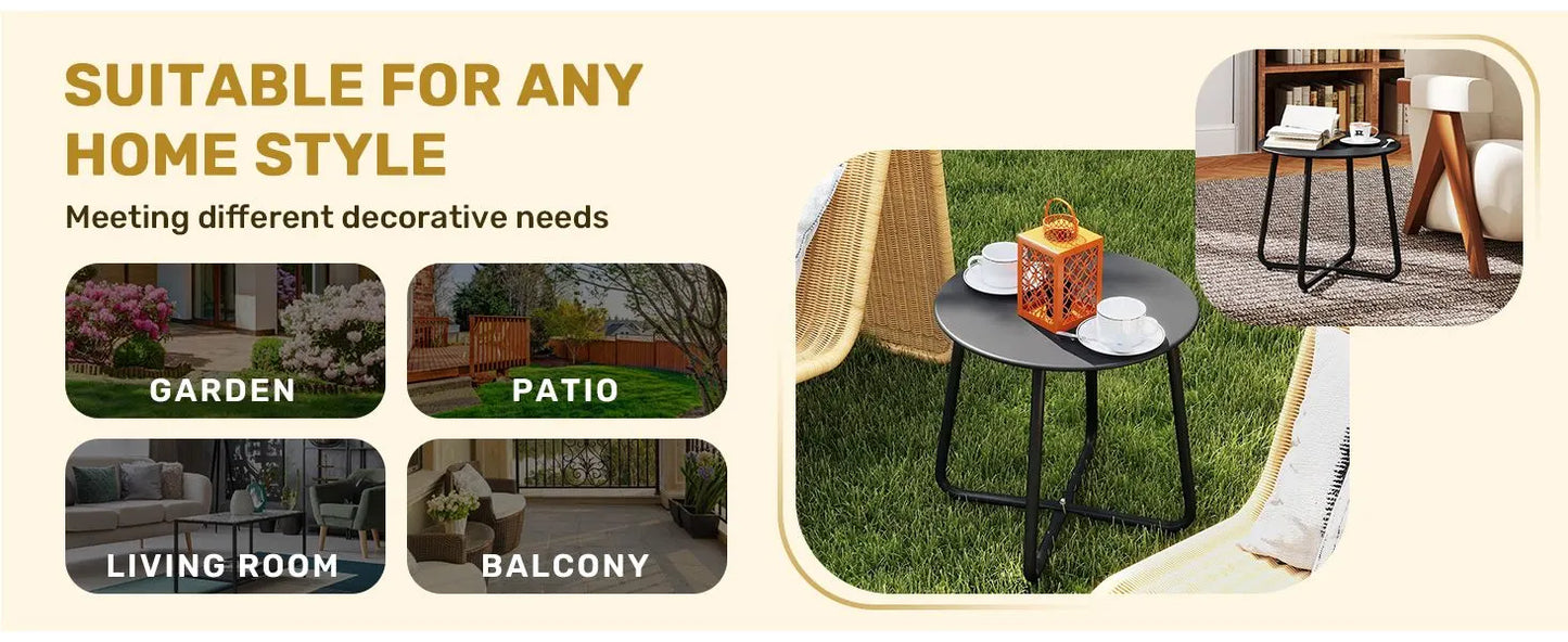 Outdoor Metal Side Table – Rust-Resistant Patio Small Round End Table, Accent Coffee Table for Balcony, Garden, Porch, Living Room & Bedroom – Lightweight Portable Plant Stand, Black - Image 8