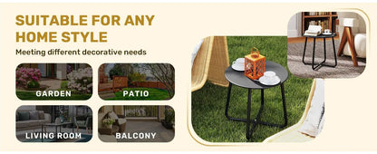 Outdoor Metal Side Table – Rust-Resistant Patio Small Round End Table, Accent Coffee Table for Balcony, Garden, Porch, Living Room & Bedroom – Lightweight Portable Plant Stand, Black - Image 8