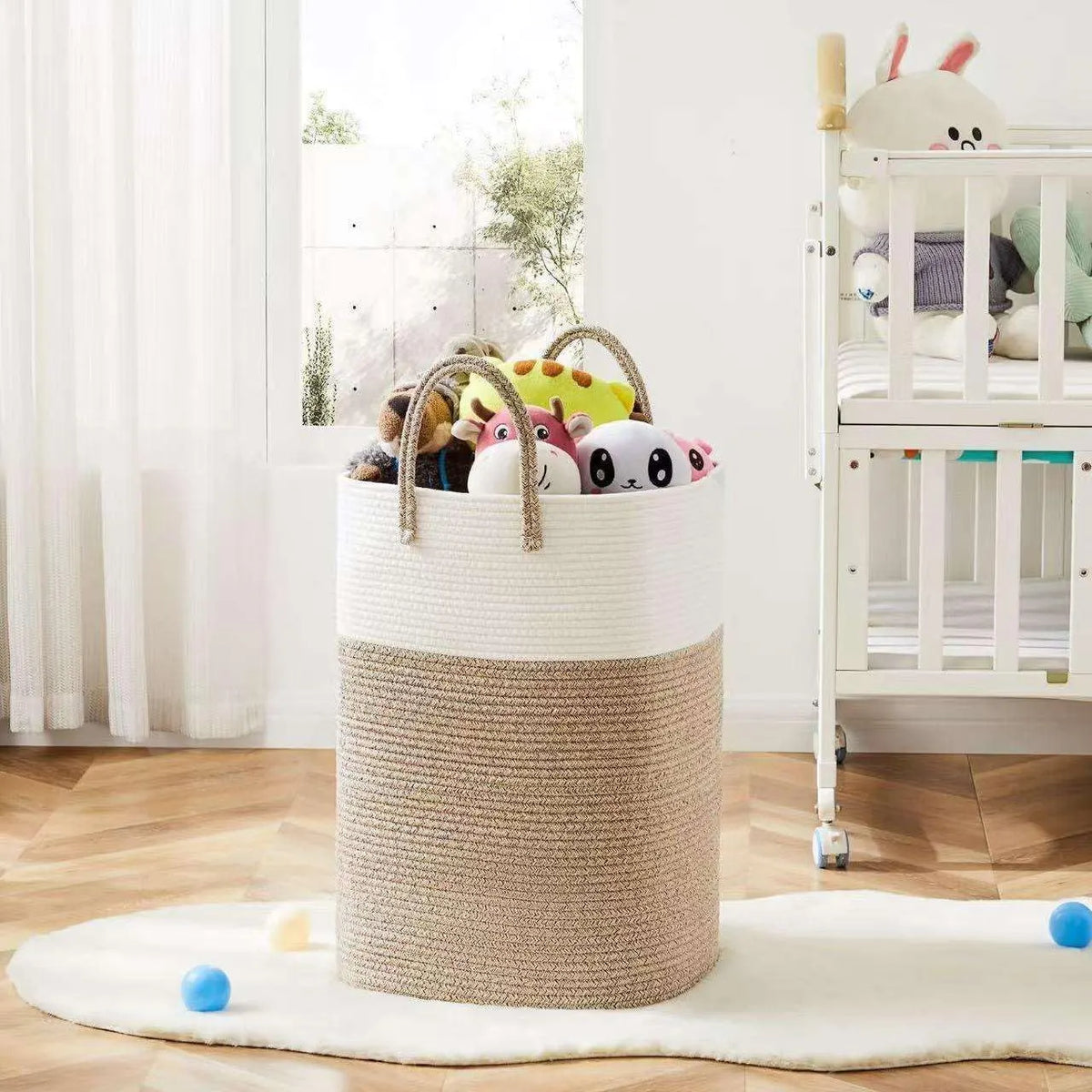 60L Cotton Rope Laundry Hamper Tall Woven Laundry Basket with Handles, Collapsible Clothes Hamper for Blankets Towels Laundry Storage Nursery Bedroom Bathroom Living Room - Image 4