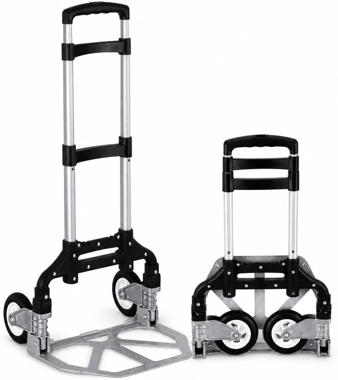 Folding Hand Truck, 1 Pack Portable Dolly Cart with Telescoping Handle, Lightweight Aluminum Alloy Foldable Hand Truck with Solid Rubber Wheels, Compact Moving Cart for Home, Office, Shopping, Travel