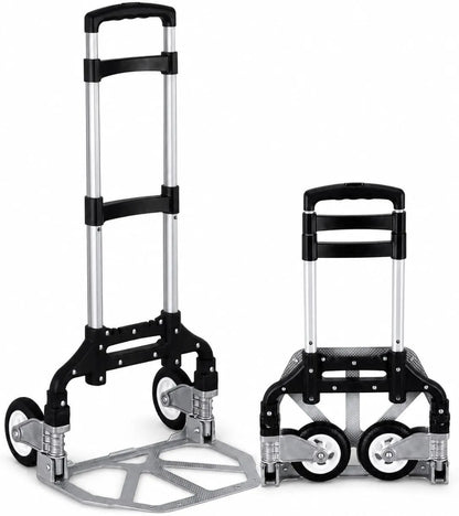 Folding Hand Truck, 1 Pack Portable Dolly Cart with Telescoping Handle, Lightweight Aluminum Alloy Foldable Hand Truck with Solid Rubber Wheels, Compact Moving Cart for Home, Office, Shopping, Travel