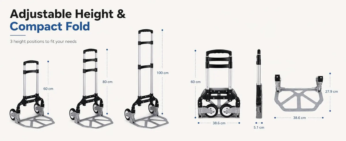 Folding Hand Truck, 1 Pack Portable Dolly Cart with Telescoping Handle, Lightweight Aluminum Alloy Foldable Hand Truck with Solid Rubber Wheels, Compact Moving Cart for Home, Office, Shopping, Travel - Image 8