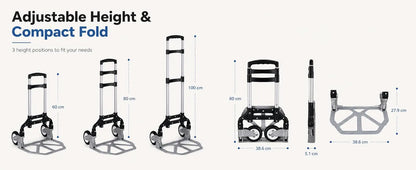 Folding Hand Truck, 1 Pack Portable Dolly Cart with Telescoping Handle, Lightweight Aluminum Alloy Foldable Hand Truck with Solid Rubber Wheels, Compact Moving Cart for Home, Office, Shopping, Travel - Image 8