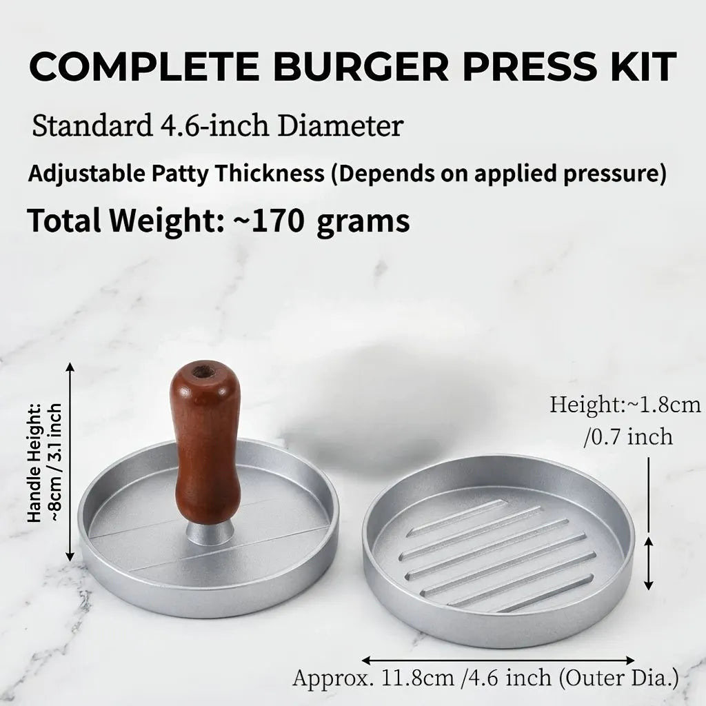 Professional 4.6-inch aluminum burger patty maker with ergonomic wooden handle, non-stick burger patty maker, suitable for grilling, heavy-duty manual patty press, suitable for beef, poultry and veggie burgers, easy-to-clean outdoor grill pan. - Image 4