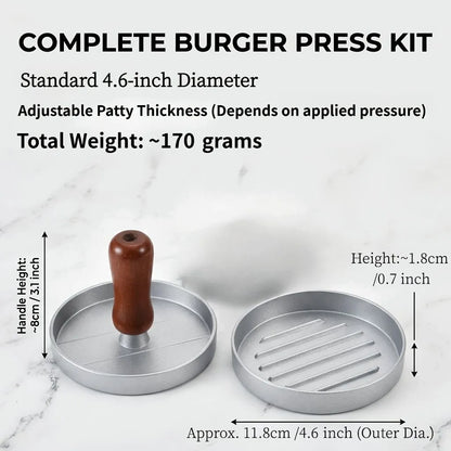 Professional 4.6-inch aluminum burger patty maker with ergonomic wooden handle, non-stick burger patty maker, suitable for grilling, heavy-duty manual patty press, suitable for beef, poultry and veggie burgers, easy-to-clean outdoor grill pan. - Image 4