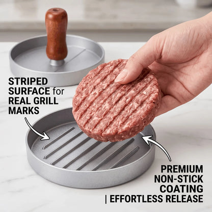 Professional 4.6-inch aluminum burger patty maker with ergonomic wooden handle, non-stick burger patty maker, suitable for grilling, heavy-duty manual patty press, suitable for beef, poultry and veggie burgers, easy-to-clean outdoor grill pan. - Image 6
