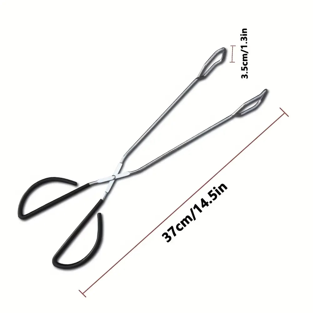 Long, sturdy, and heat-resistant charcoal tongs for grilling food. Made of stainless steel, these portable tongs are suitable for outdoor grilling, charcoal, and fire pits. - Image 4