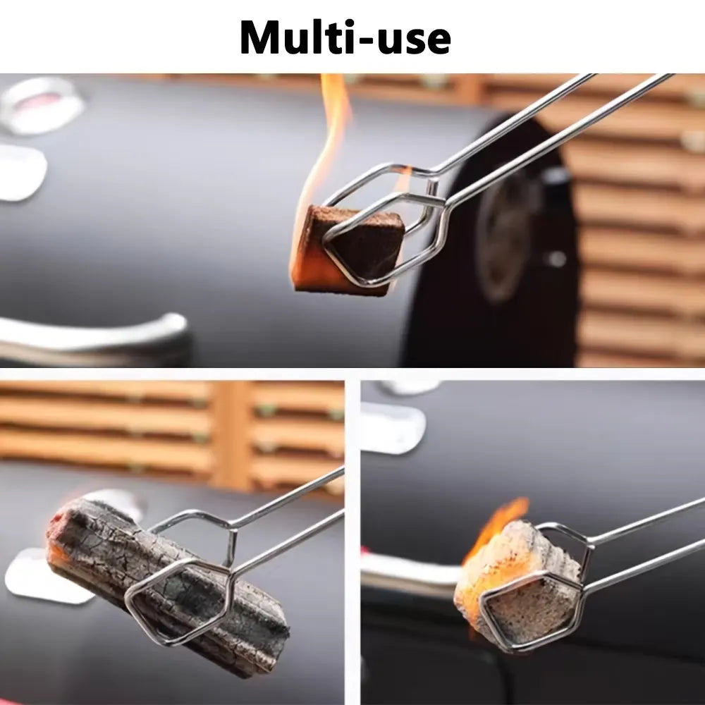 Long, sturdy, and heat-resistant charcoal tongs for grilling food. Made of stainless steel, these portable tongs are suitable for outdoor grilling, charcoal, and fire pits. - Image 5