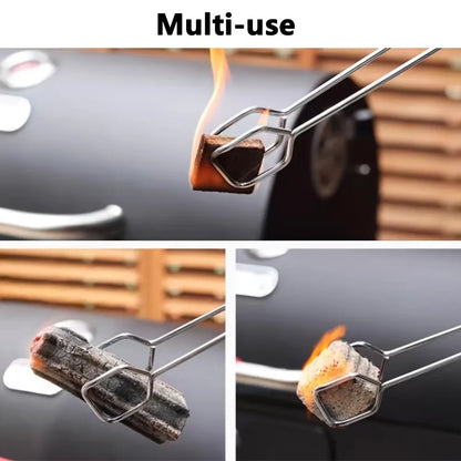 Long, sturdy, and heat-resistant charcoal tongs for grilling food. Made of stainless steel, these portable tongs are suitable for outdoor grilling, charcoal, and fire pits. - Image 5