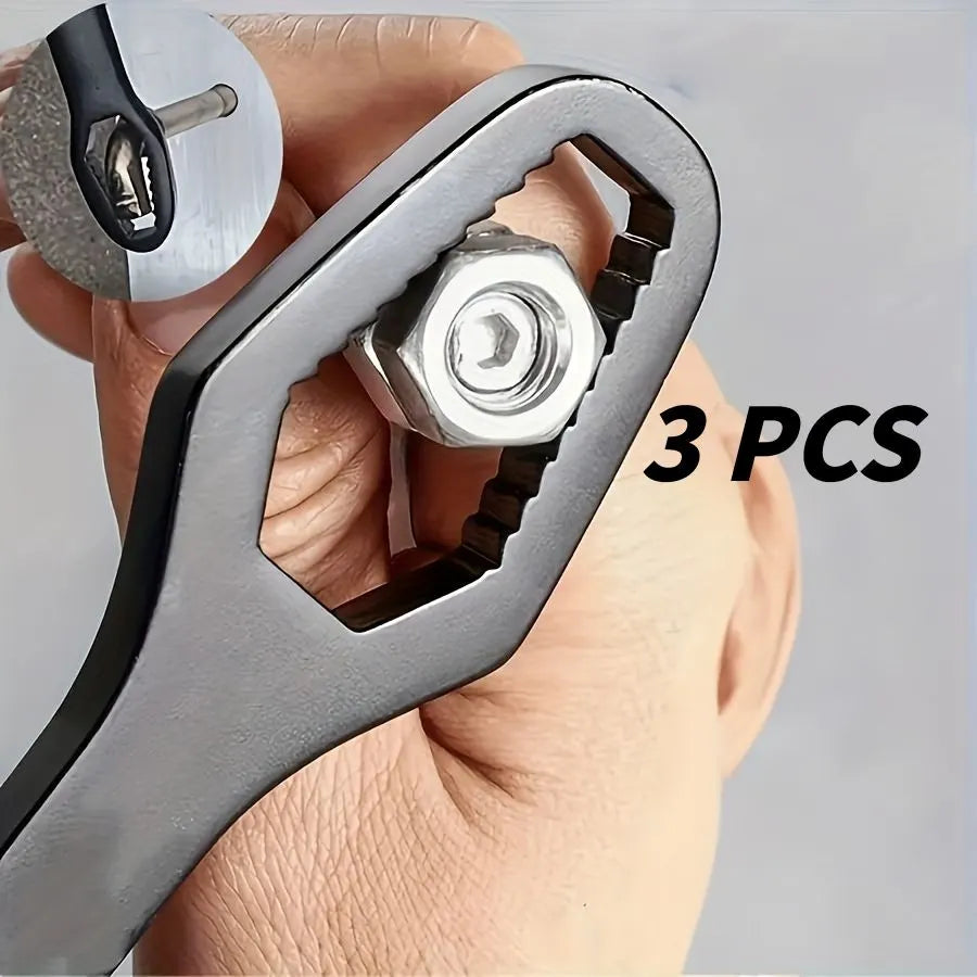 Black multi-functional 5mm thick box wrench, double-ended self-tightening adjustable wrench, wrench diameter 3-17mm, portable hand tool, suitable for automotive and household use.