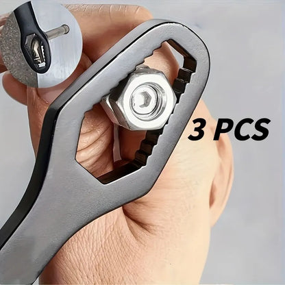 Black multi-functional 5mm thick box wrench, double-ended self-tightening adjustable wrench, wrench diameter 3-17mm, portable hand tool, suitable for automotive and household use.