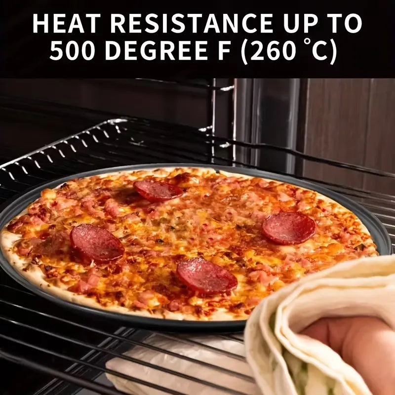 Two pizza baking pans, each 30.48 cm in diameter, feature ventilation holes for improved cooking efficiency and a non-stick coating, making them ideal for oven use. - Image 3