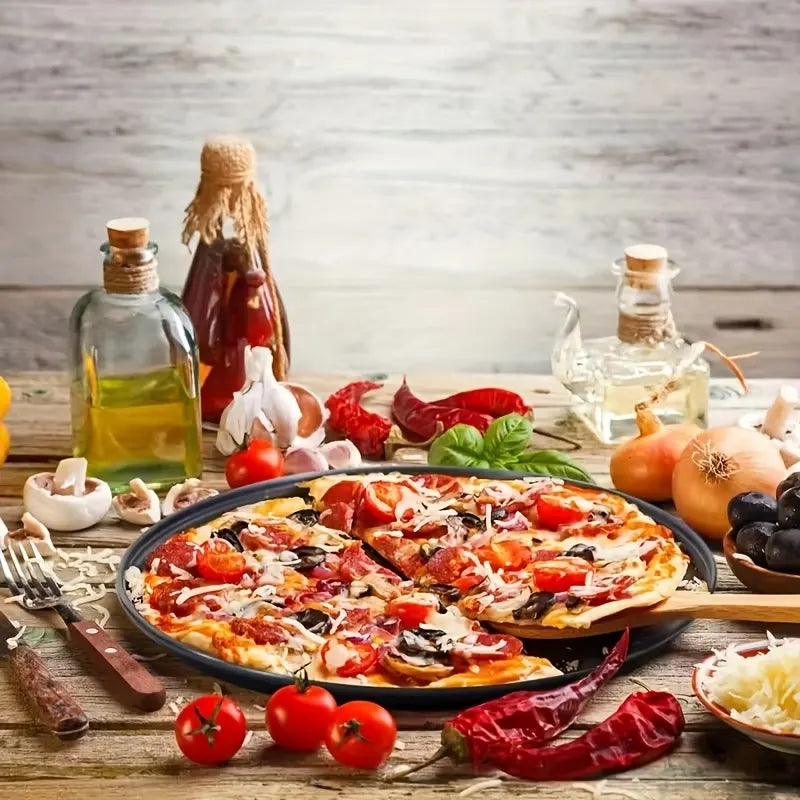Two pizza baking pans, each 30.48 cm in diameter, feature ventilation holes for improved cooking efficiency and a non-stick coating, making them ideal for oven use. - Image 7