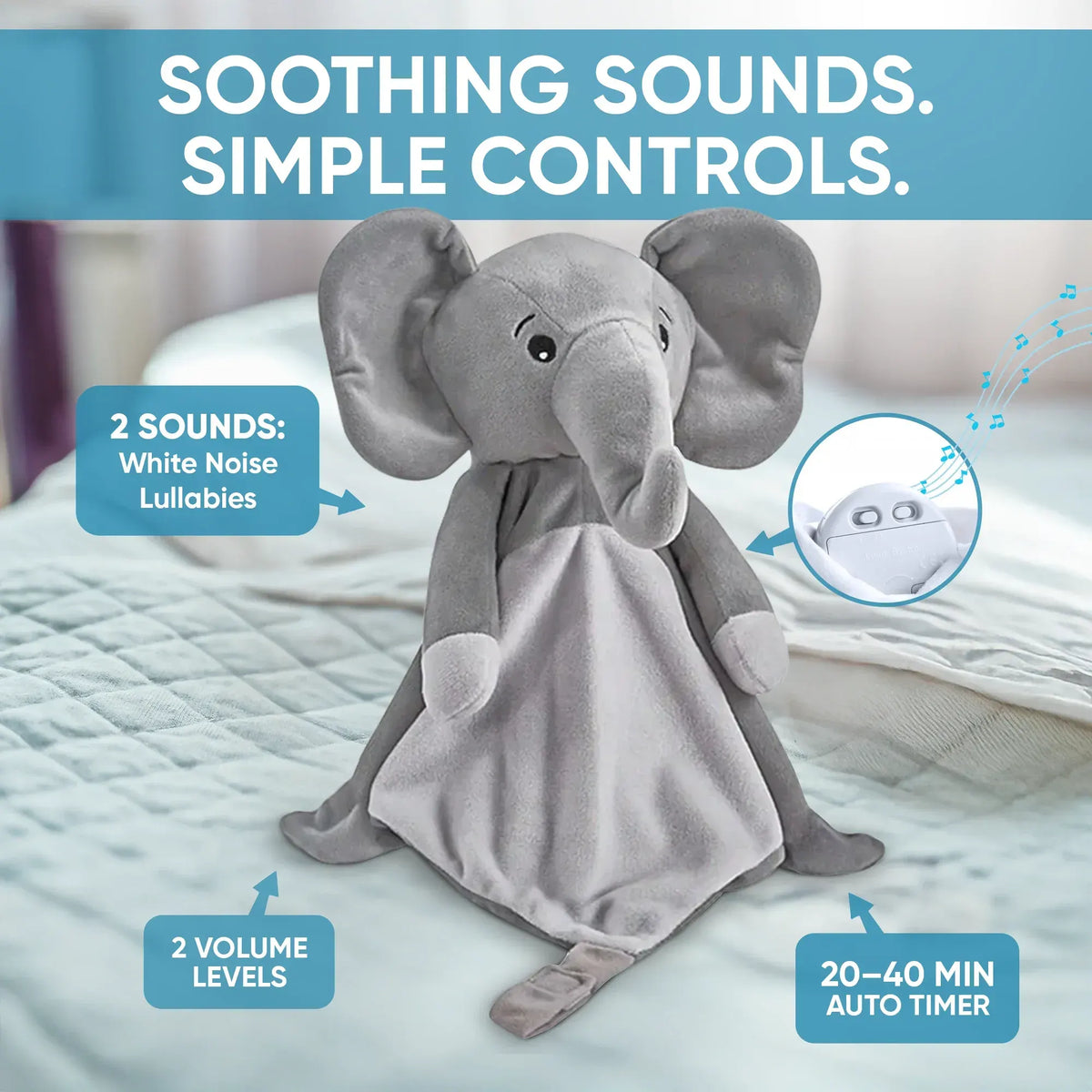 Ellie the Elephant - White Noise & Lullaby Comforter - Image 3
