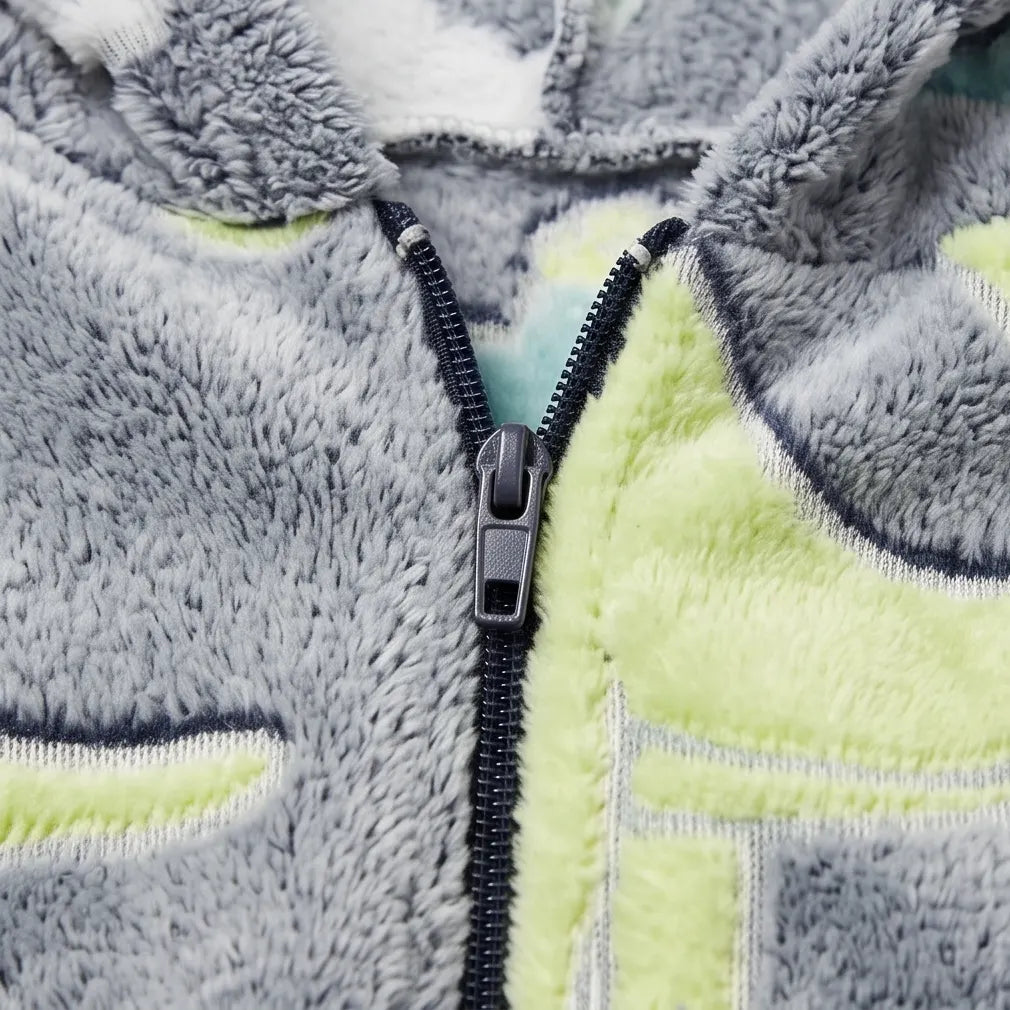 Kids Hooded Onesie - Coral Fleece 220 GSM - Grey Dinosaur - Unisex Size 4 - Image 3