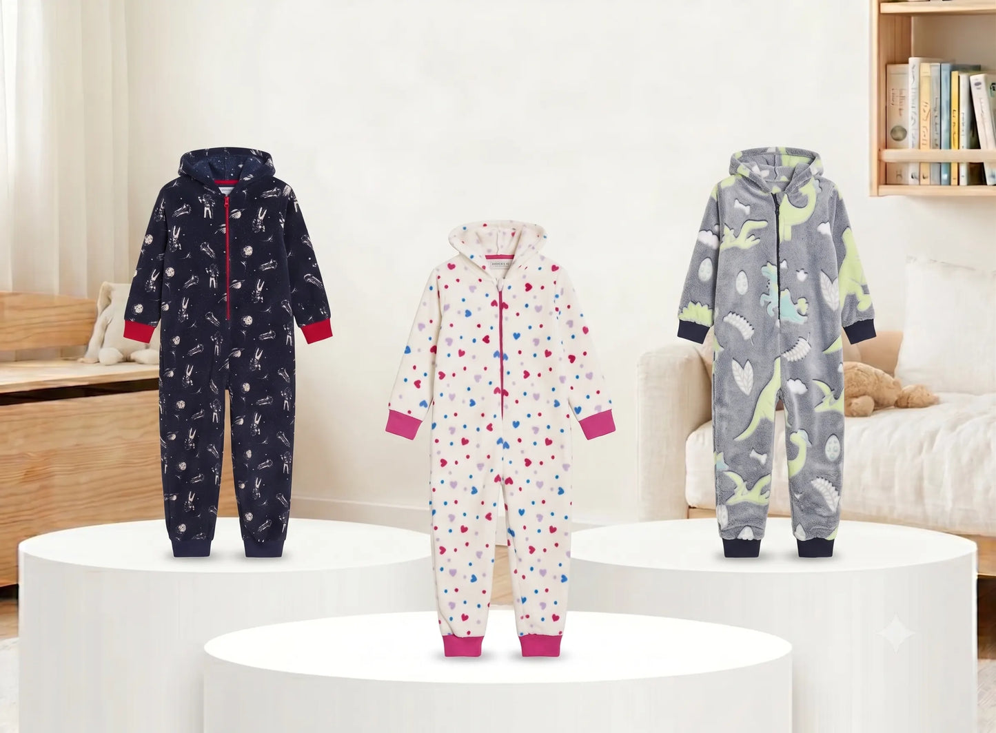 Kids Hooded Onesie - Coral Fleece 220 GSM - Grey Dinosaur - Unisex Size 4 - Image 6
