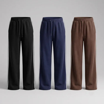 Ladies Extra Wide Leg Track Pants - Size Medium - Pack of 3 - Black, Navy, Brown with white stripes