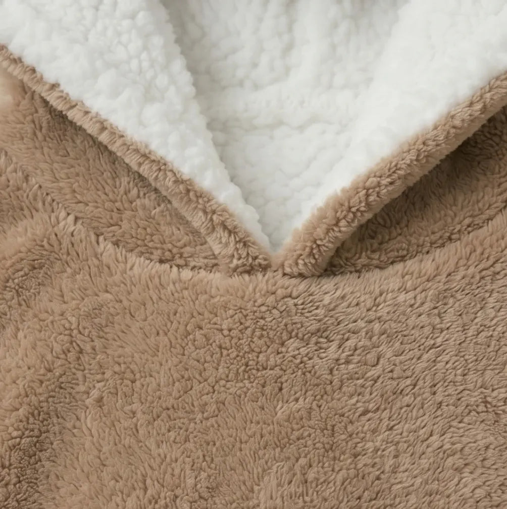 Kids Oversized Giant Wearable Blanket Hoodie Sherpa Fleece Sweatshirt Pullover - Solid Beige Colour - One Size Fits All (AU/EU) - Image 3