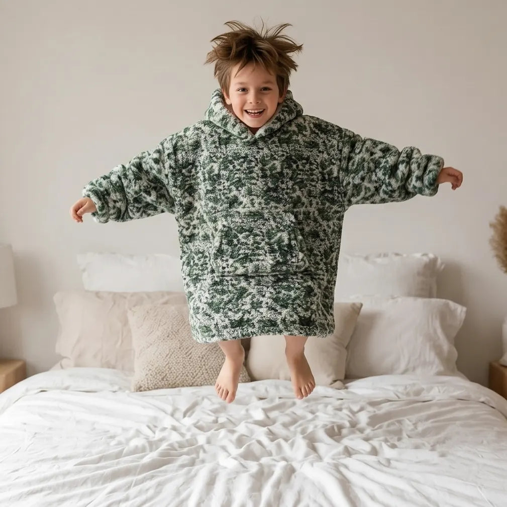 Kids Oversized Giant Wearable Blanket Hoodie Sherpa Fleece Sweatshirt Pullover - Green Camo - One Size Fits All (AU/EU) - Image 2