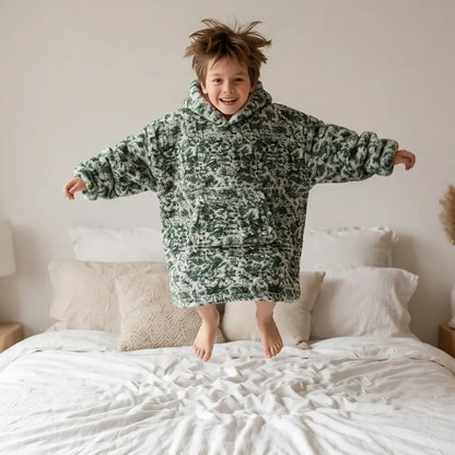 Kids Oversized Giant Wearable Blanket Hoodie Sherpa Fleece Sweatshirt Pullover - Green Camo - One Size Fits All (AU/EU) - Image 2