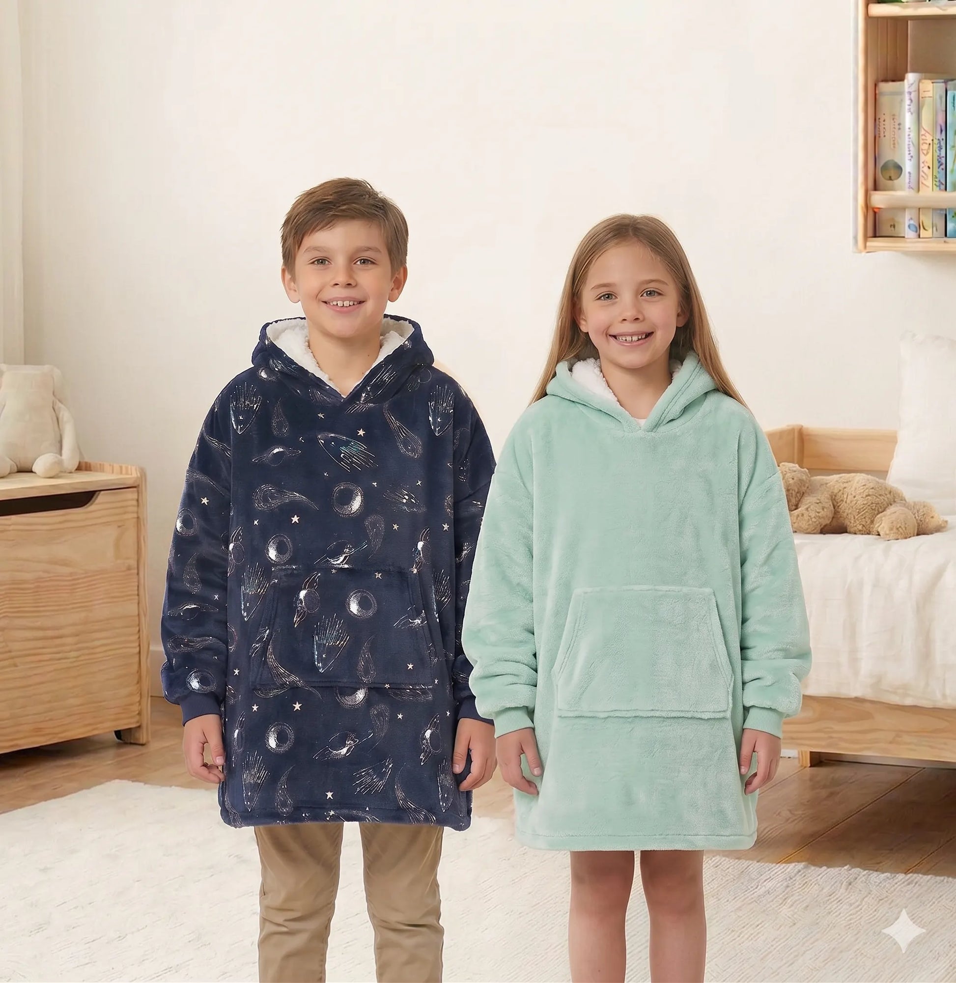Kids Oversized Giant Wearable Blanket Hoodie Sherpa Fleece Sweatshirt Pullover - Green Camo - One Size Fits All (AU/EU) - Image 6