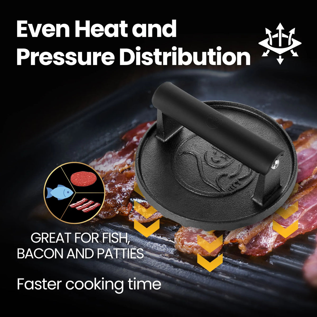 Gourmet Easy Smash Burger Press with Heat Resistant Handle, 2LBS Cast Iron Burger Smasher - Image 5