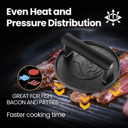Gourmet Easy Smash Burger Press with Heat Resistant Handle, 2LBS Cast Iron Burger Smasher - Image 5