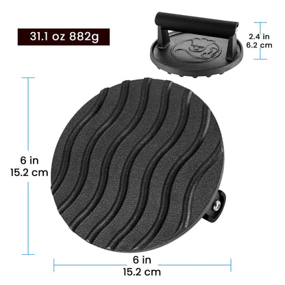 Gourmet Easy Smash Burger Press with Heat Resistant Handle, 2LBS Cast Iron Burger Smasher - Image 7